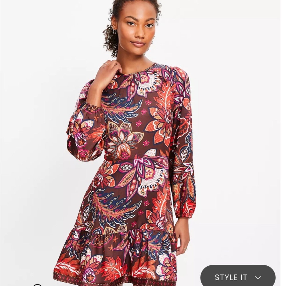 LOFT Paisley Shoulder Button Flounce Dress